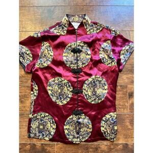 Vintage O. Colorful 100% Silk Chinease Blouse Size Small